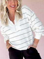 Striped Quarter Zip Sweatshirt with Relaxed Fit OutfitFlow