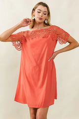 BiBi Crochet Lace Yoke Detailed Wrinkled Dress OutfitFlow