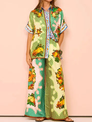 Printed Short Sleeve Shirt and Pants Set OutfitFlow