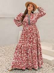 Plus Size Floral Print Long Sleeve Maxi Dress OutfitFlow