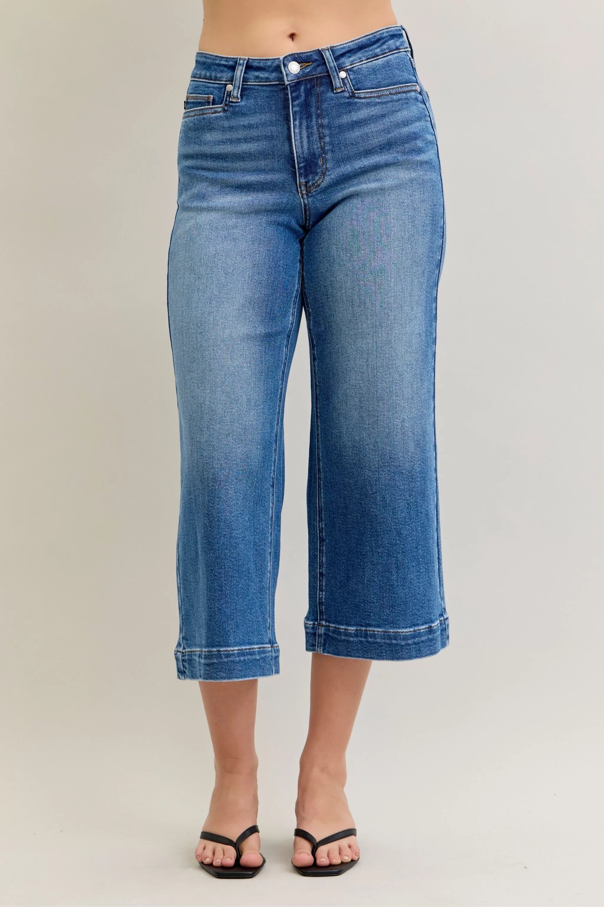 Judy Blue Mid Rise Crop Wide Leg Jeans OutfitFlow