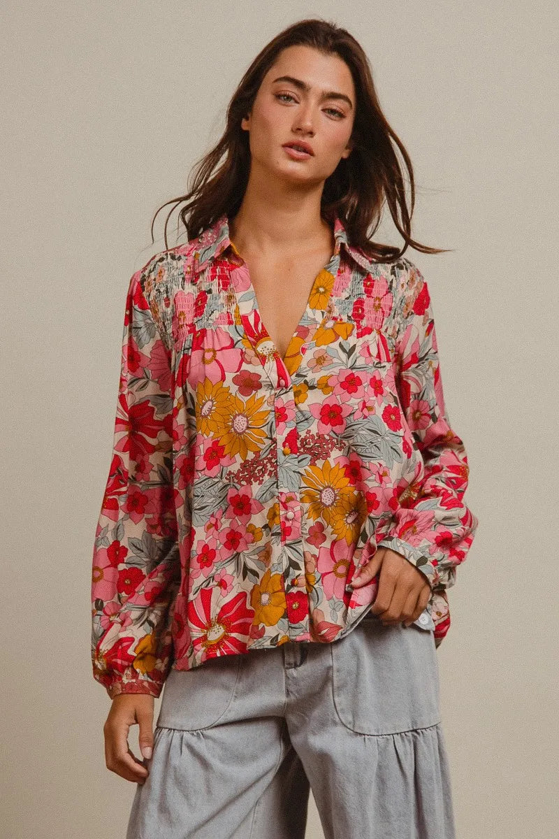BiBi Woven Floral Printed Shirt Top OutfitFlow