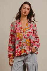 BiBi Woven Floral Printed Shirt Top OutfitFlow