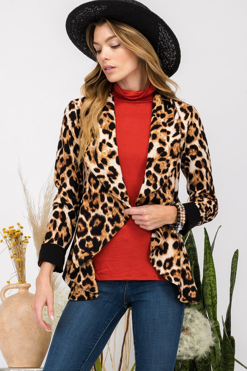 Outfit Flow - Celeste Full Size Leopard Open Front Long Sleeve Blazer