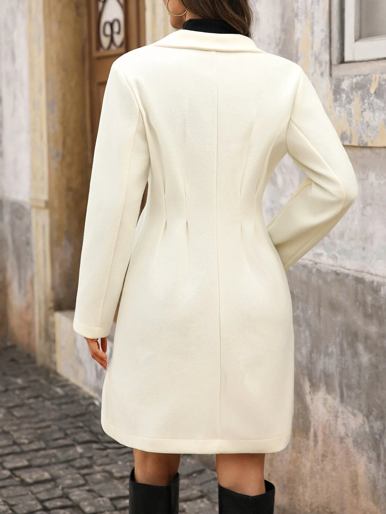 Lapel Collar Long Sleeve Longline Coat Trendsi