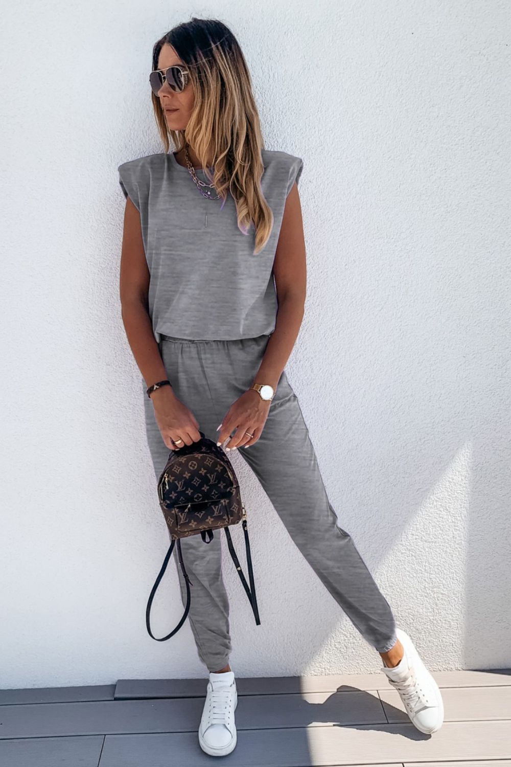 Outfit Flow - Padded Shoulder Top and Joggers Lounge Set