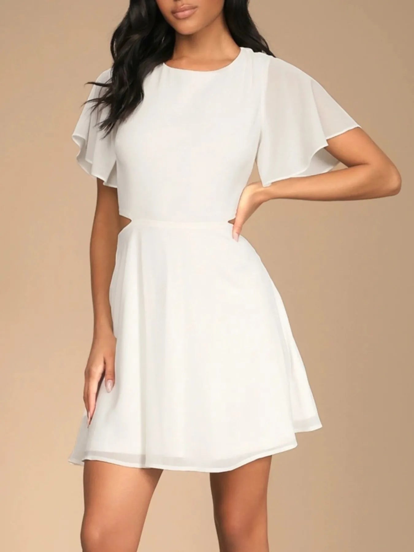 Cut-Out Flutter Sleeve Mini Dress OutfitFlow