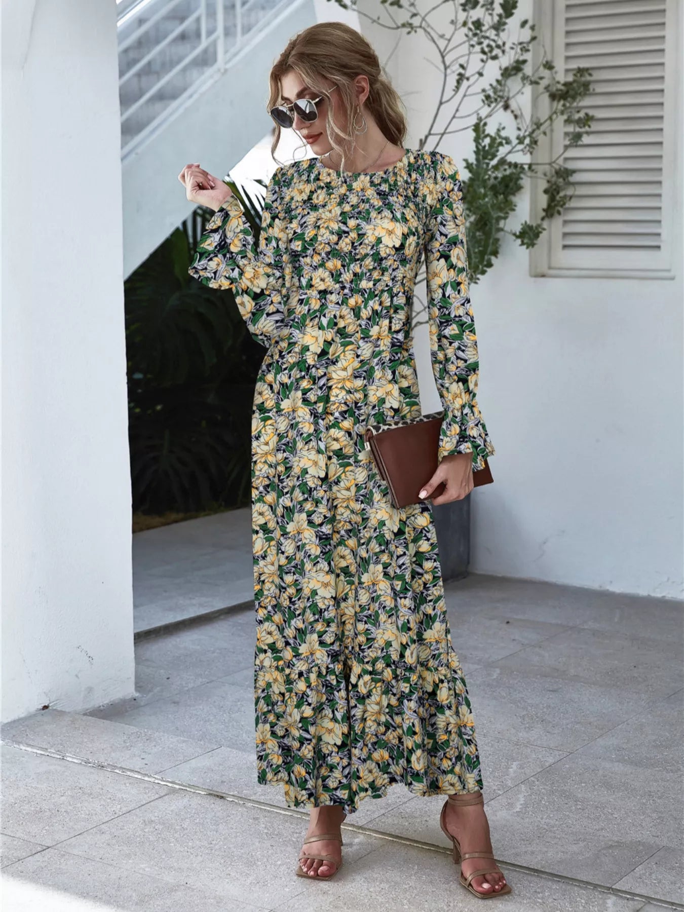 Floral Flounce Sleeve Maxi Dress OutfitFlow