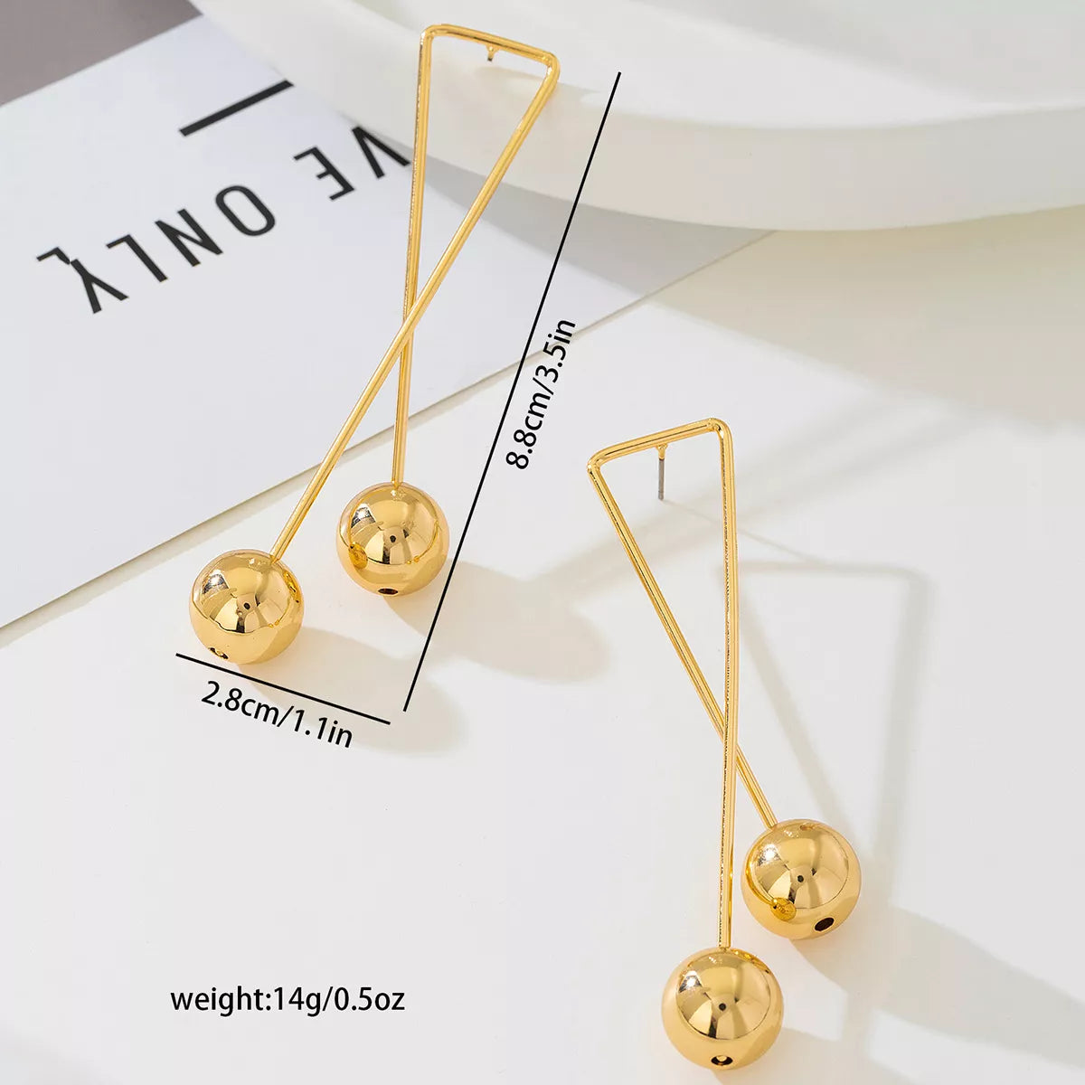Modern Geometric Triangle Gold Ball Drop Earrings OutfitFlow
