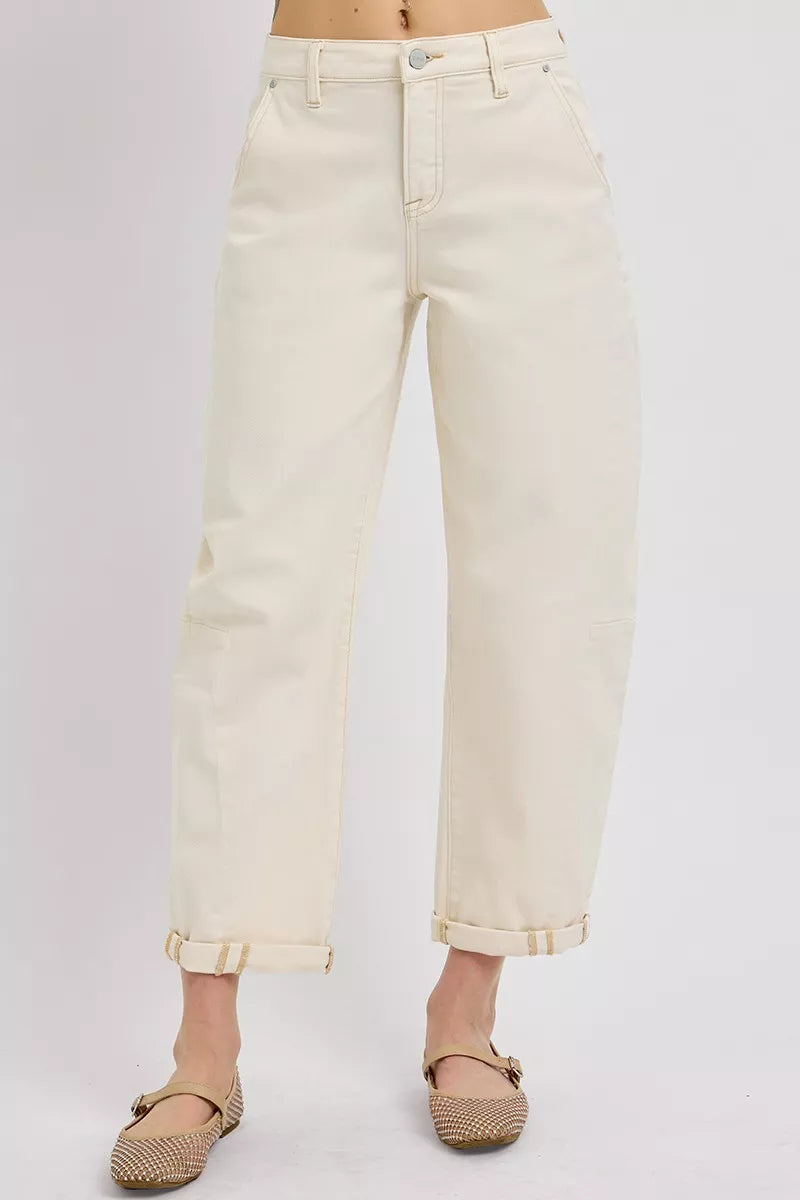 RISEN High Rise Relaxed Barrel Cuffed Jeans OutfitFlow