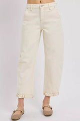 RISEN High Rise Relaxed Barrel Cuffed Jeans OutfitFlow