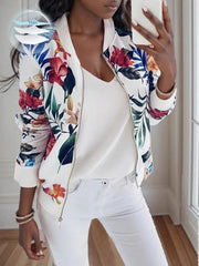 Printed Zip Up Long Sleeve Jacket OutfitFlow