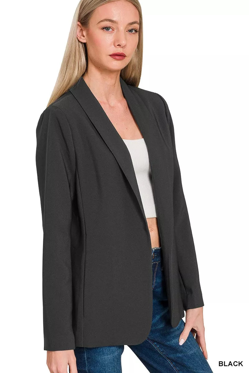 Zenana Woven Long Sleeve Blazer With Lining OutfitFlow