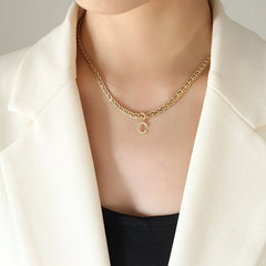 Brass Inlaid Zircon Letter Pendant Necklace Style C One Size OutfitFlow