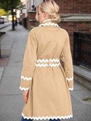 Scalloped Trim Long Sleeve Trench Coat OutfitFlow