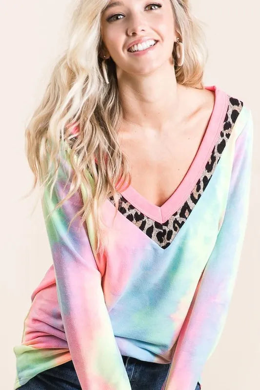 BiBi Tie Dye Terry V-Neck Top OutfitFlow