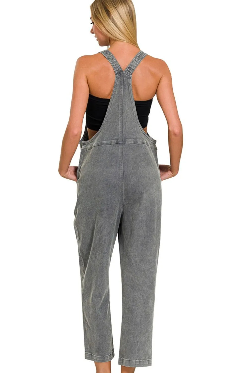 Zenana Washed Knot Strap Relaxed Fit Overalls OutfitFlow