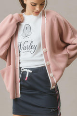 Contrast Trim V Neck Button Up Cardigan OutfitFlow