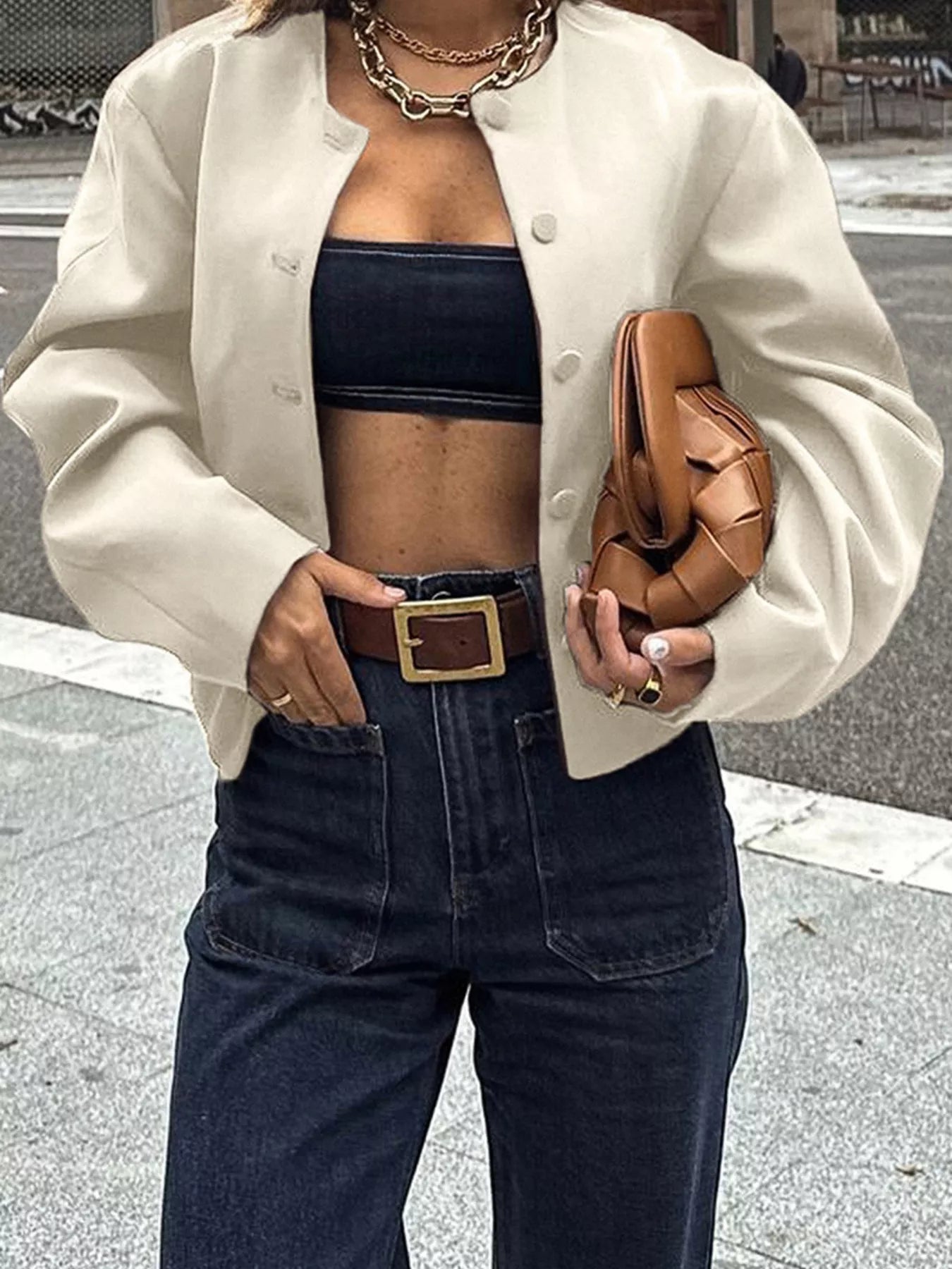 Button Up Long Sleeve Jacket OutfitFlow