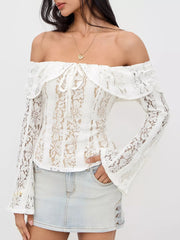 Off-Shoulder Lace Blouse White OutfitFlow