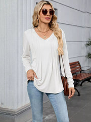 V-Neck Long Sleeve Relaxed Fit T-Shirt OutfitFlow