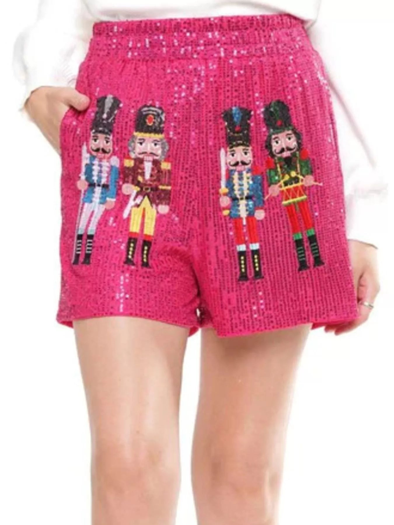 Christmas Sequined Nutcracker Shorts Pink OutfitFlow