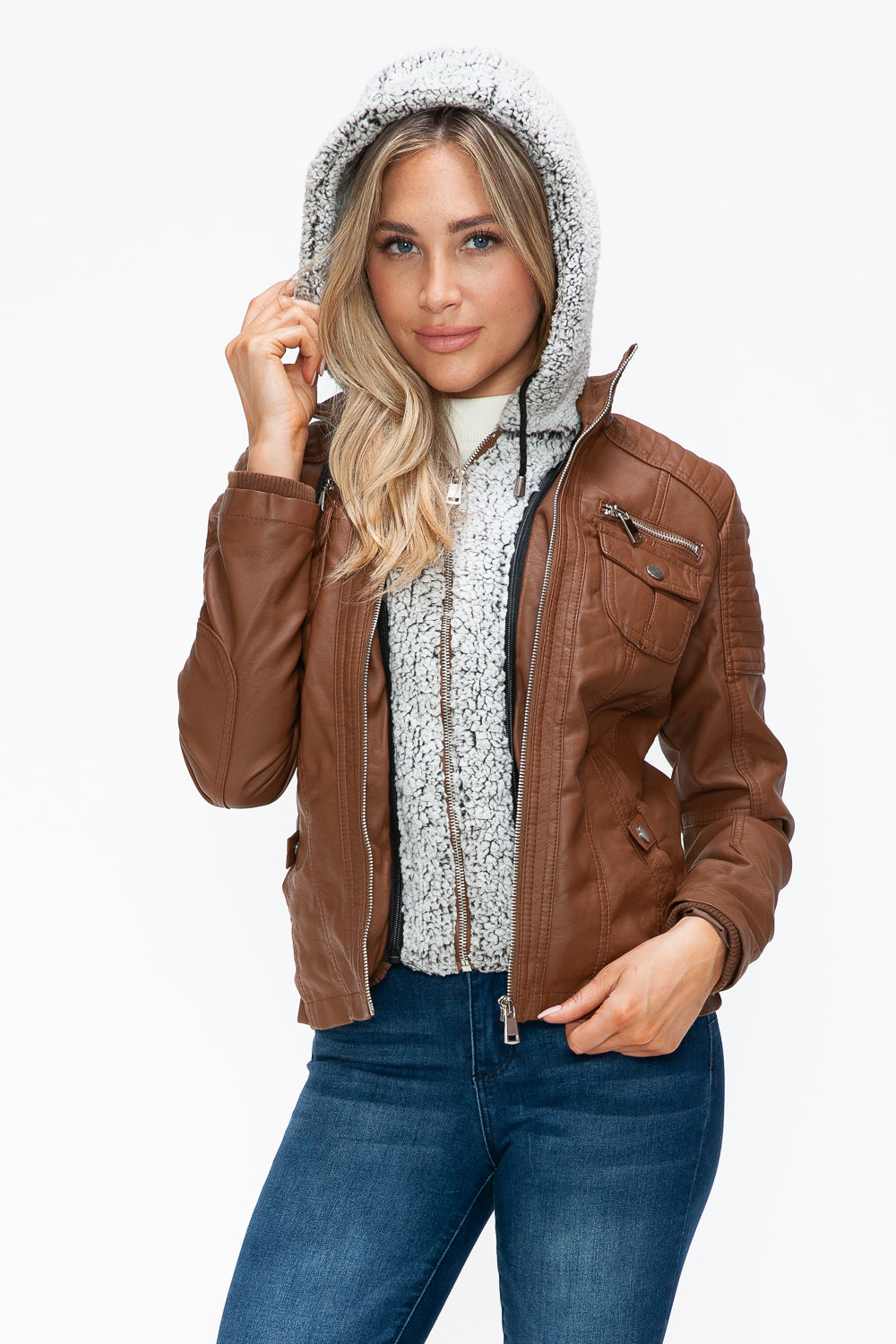 Outfit Flow - YMI Removable Faux Layered Multi-Pocket Jacket with Fuzzy Hood