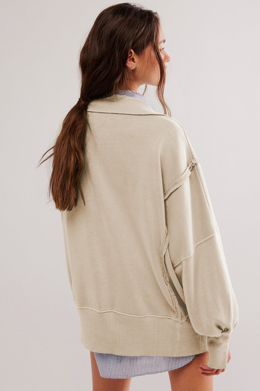 Outfit Flow - Exposed Seam Side Slit Long Sleeve Sweatshirt