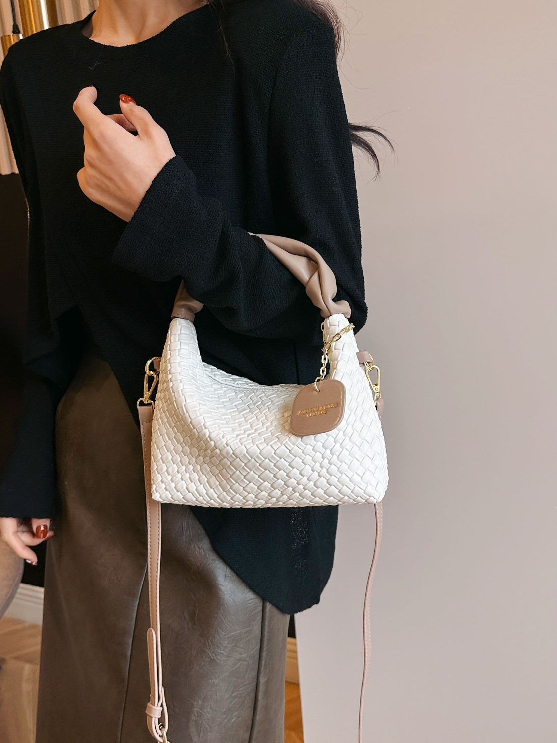 Outfit Flow - PU Leather Woven Crossbody Bag