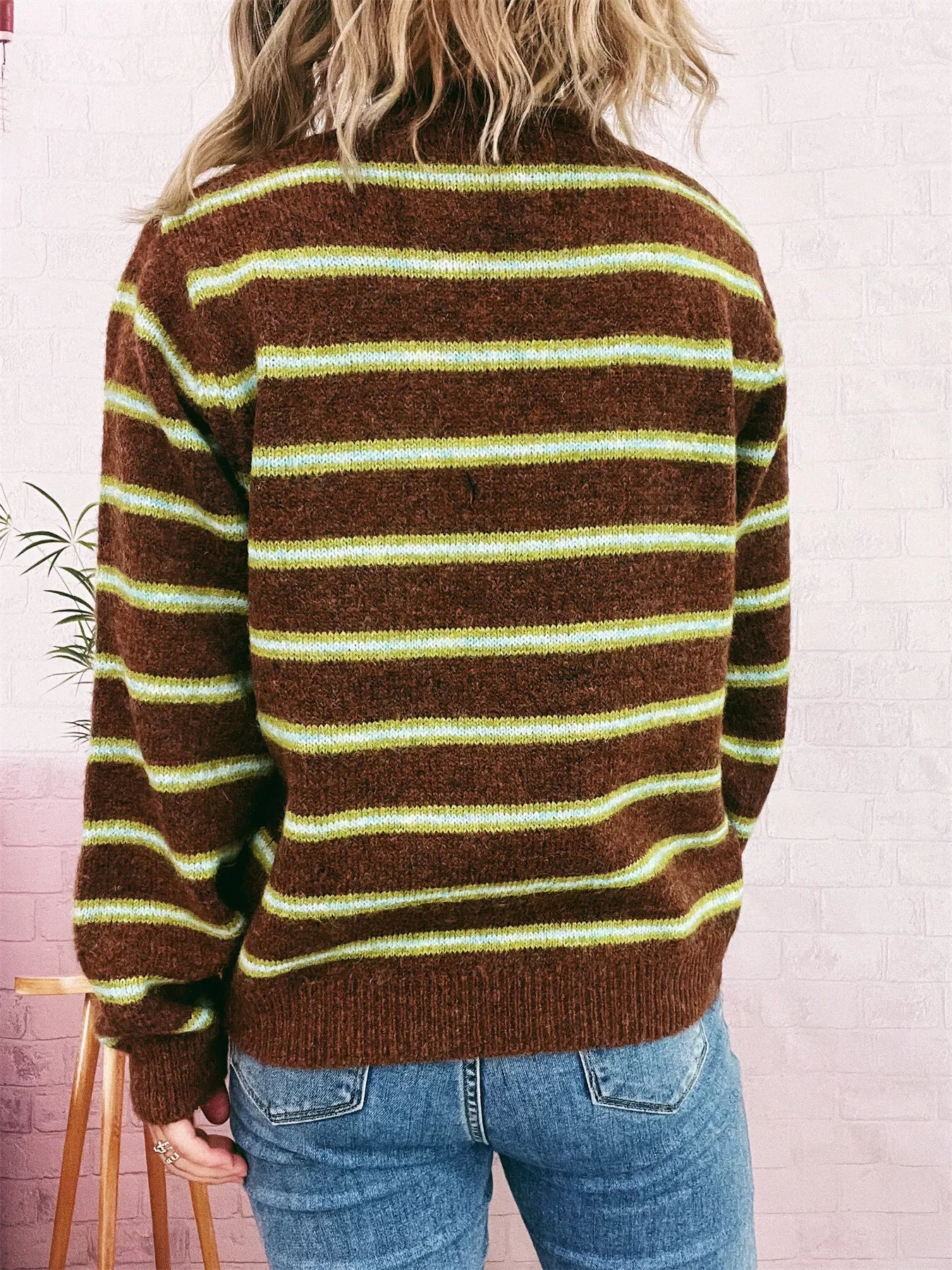 Striped Button-Up Long Sleeve Cardigan OutfitFlow