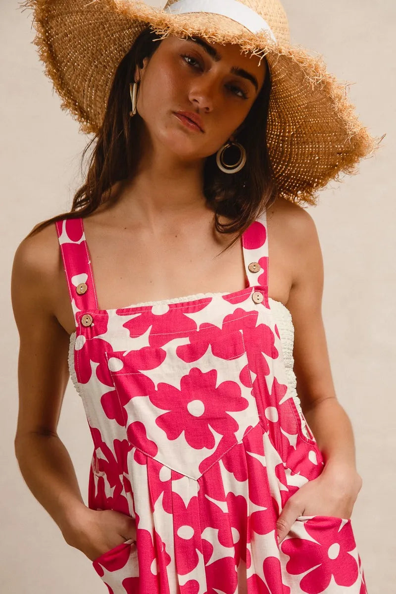 BiBi Floral Prints Tuck Detail Short Overall With Pockets OutfitFlow