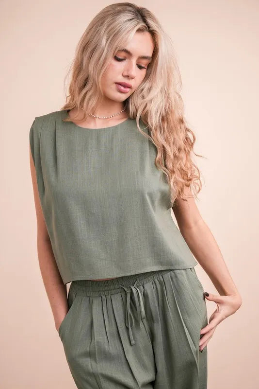 VERY J Solid Woven Top & Pants Set OutfitFlow