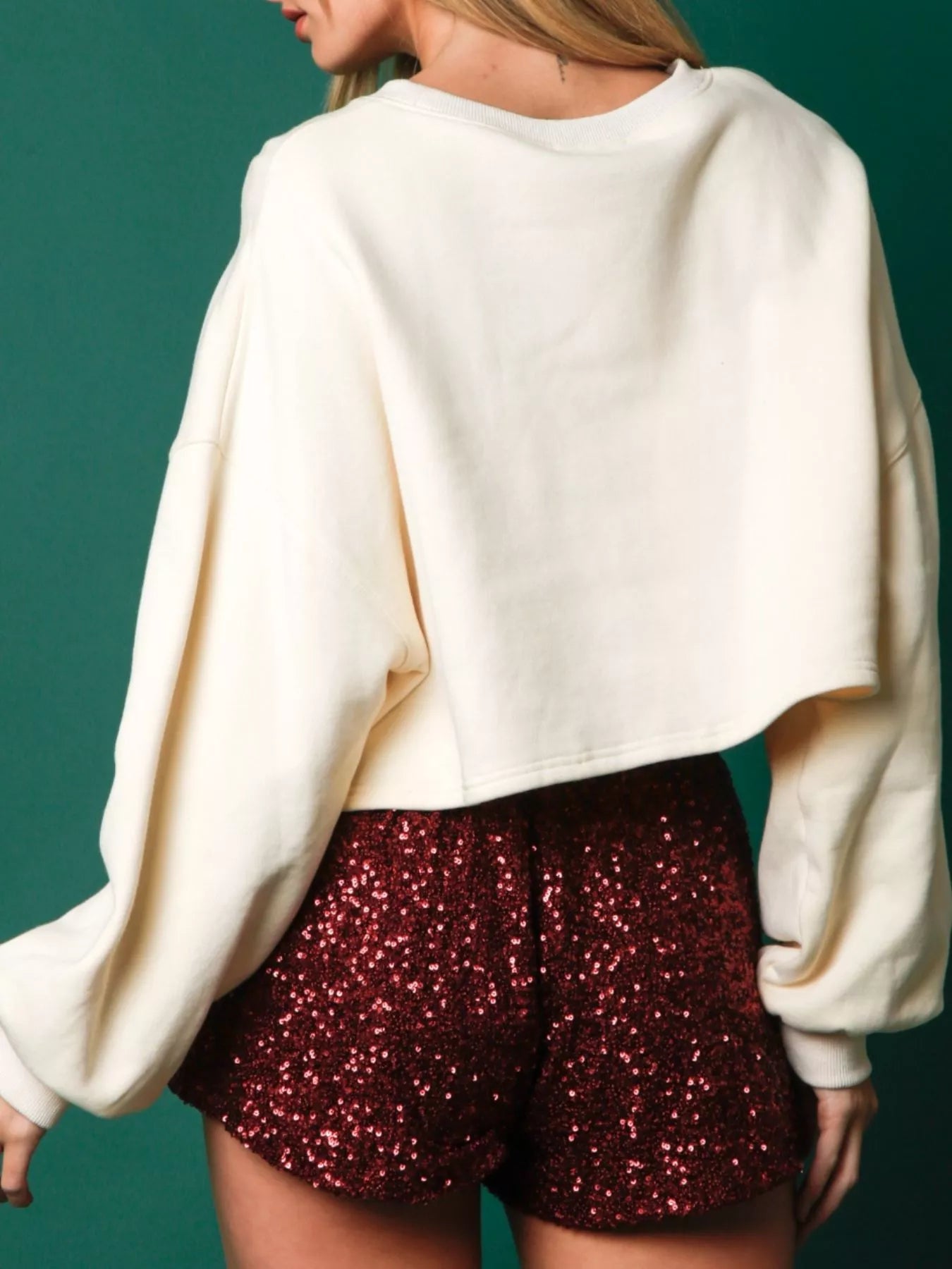 Christmas Sequin Cropped Sweatshirt OutfitFlow