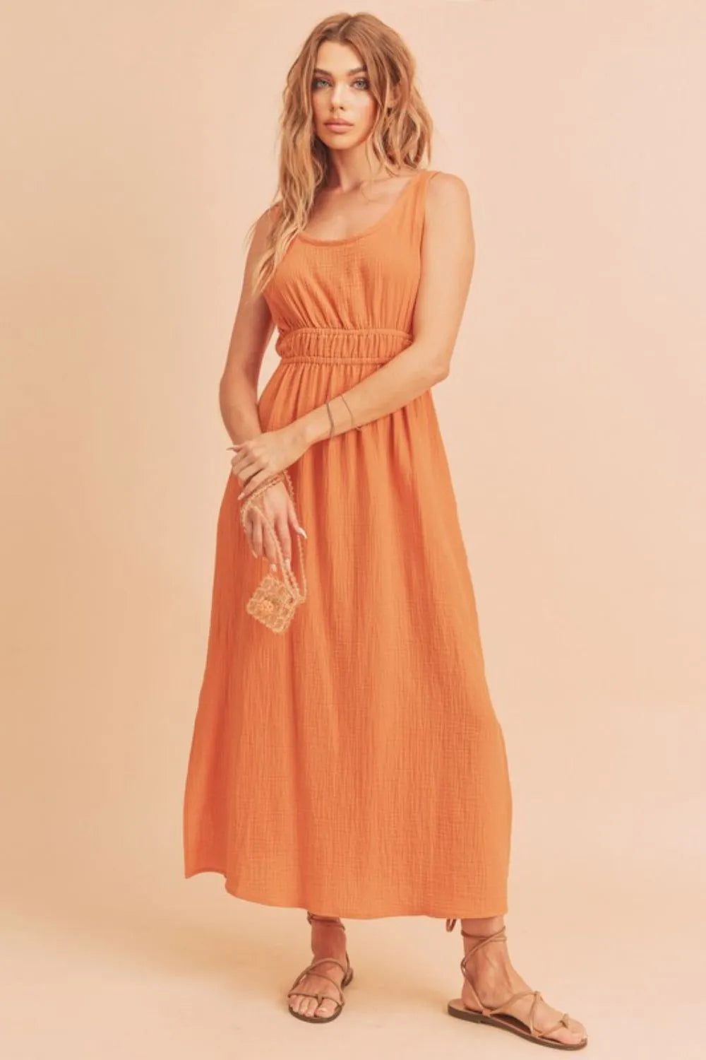 Aemi + Co Side Slit Round Neck Sleeveless Tank Dress Tangerine OutfitFlow