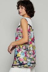 POL Lace Detail Floral Print Sleeveless Blouse OutfitFlow
