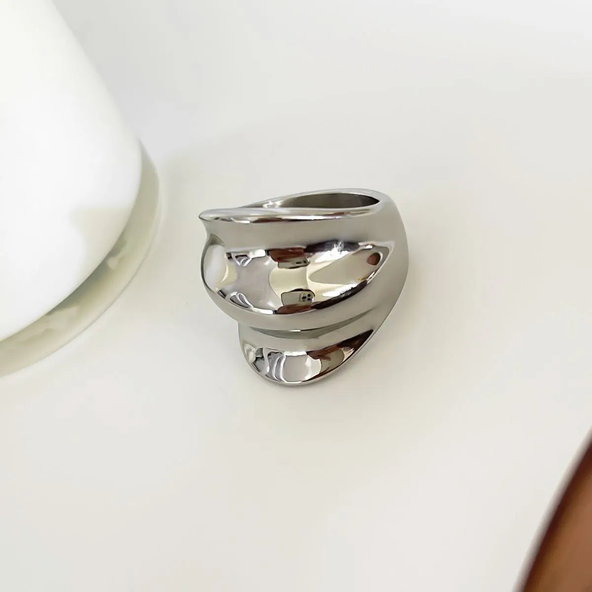 2-Piece Stainless Steel Wrinkled Wide Band Ring OutfitFlow