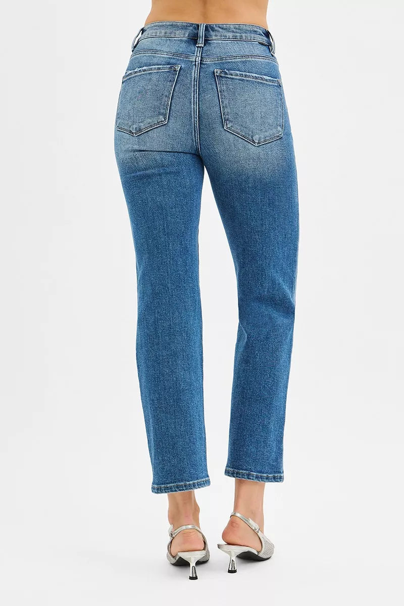 RISEN Tummy Control High Rise Crop Straight Jeans OutfitFlow
