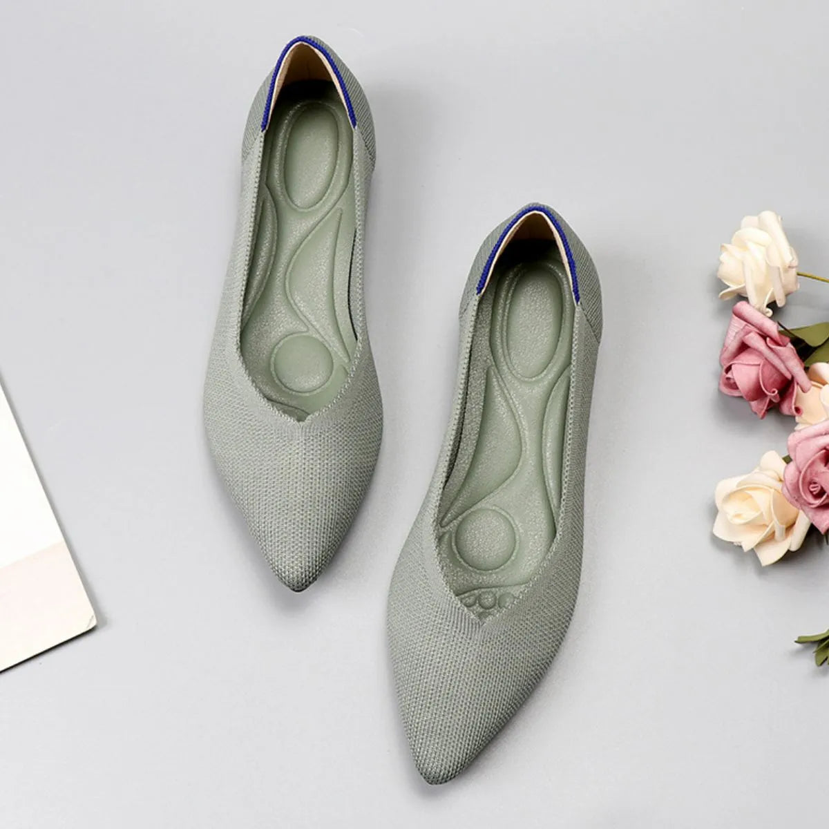 Point Toe Block Heels Slip-Ons Light Gray OutfitFlow