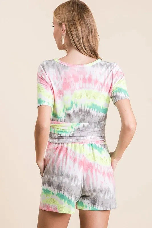 BiBi Tie Dye Print Shorts With Twill Tape Drawstring OutfitFlow