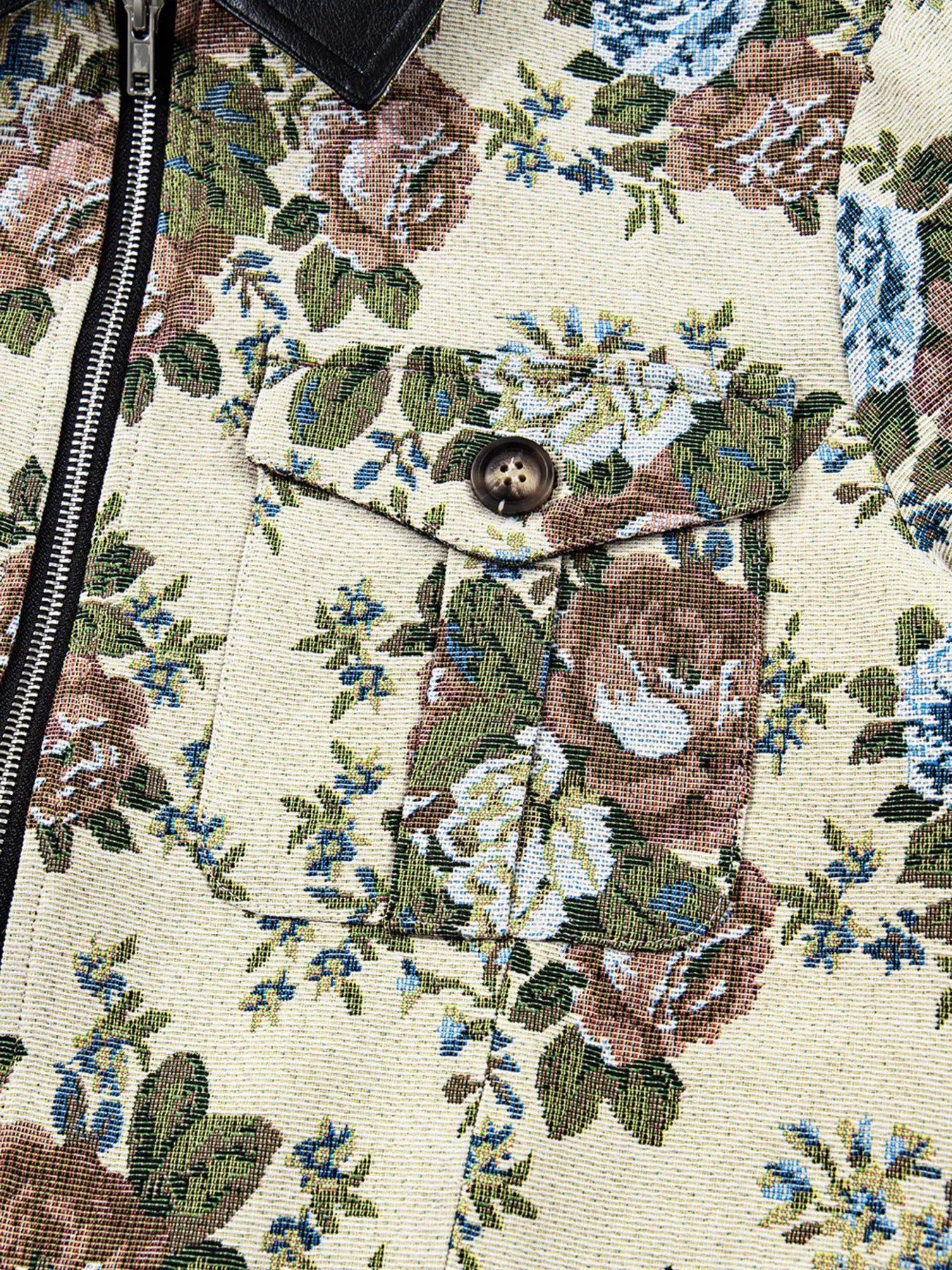 Floral Print Zip Up Contrast Collared Jacket OutfitFlow