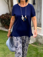 Full Size Round Neck Short Sleeve Top and Pants Set Plus Size OutfitFlow