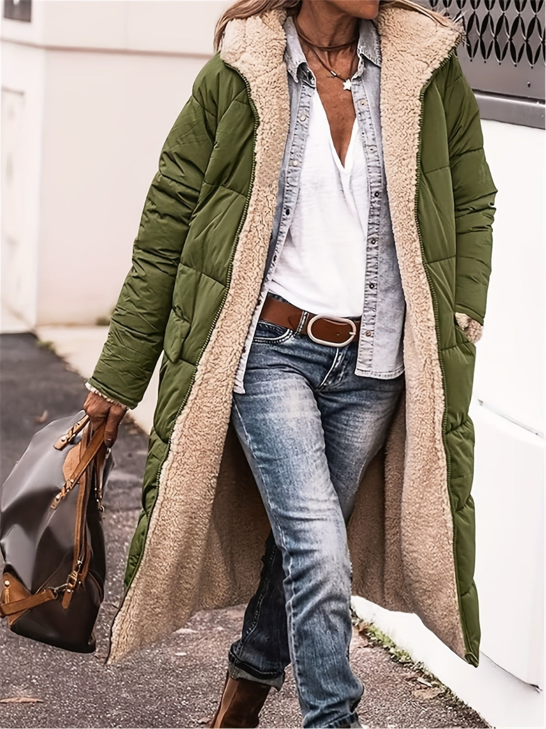 Outfit Flow - Plus Size Zip Up Sherpa Hooded Coat