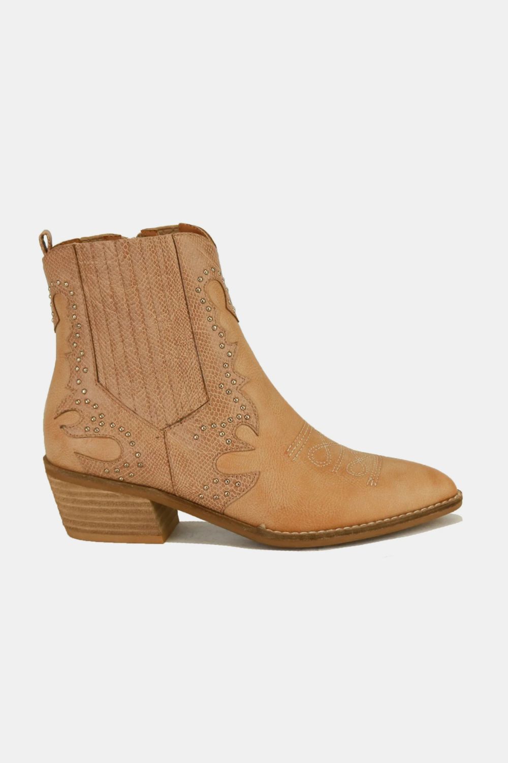 Beast Fashion Studded Detail Point Toe Boots Taupe OutfitFlow