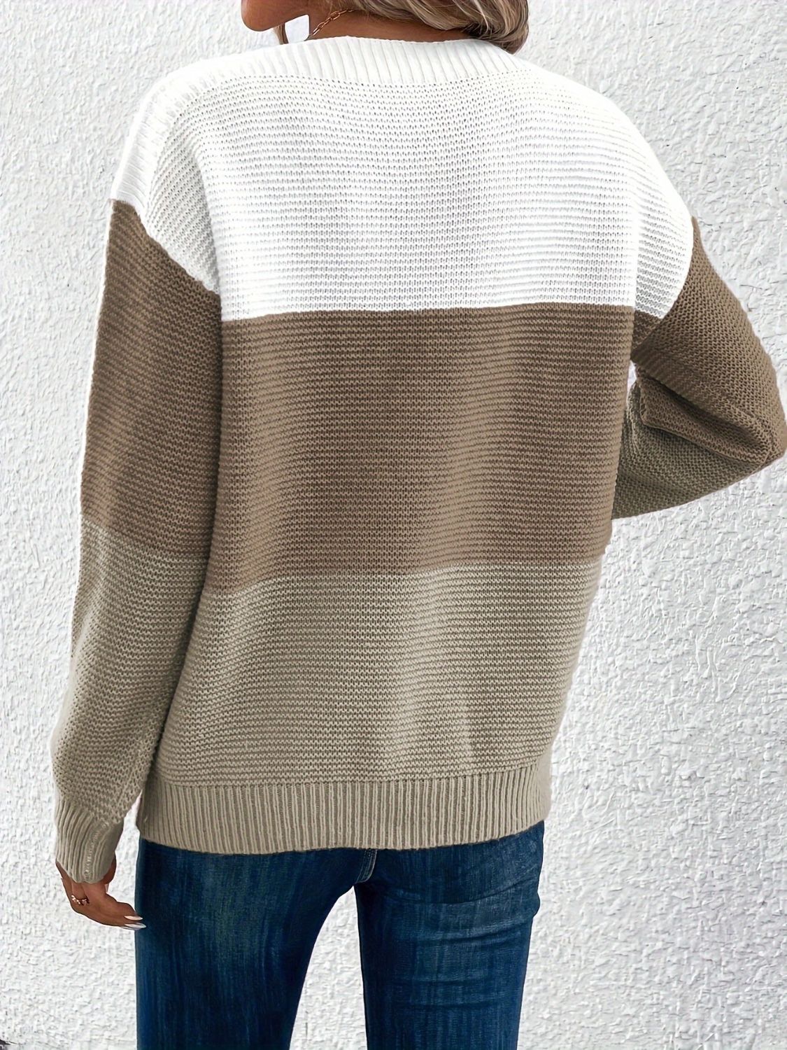 Outfit Flow - Color Block Boat Neck Sweater