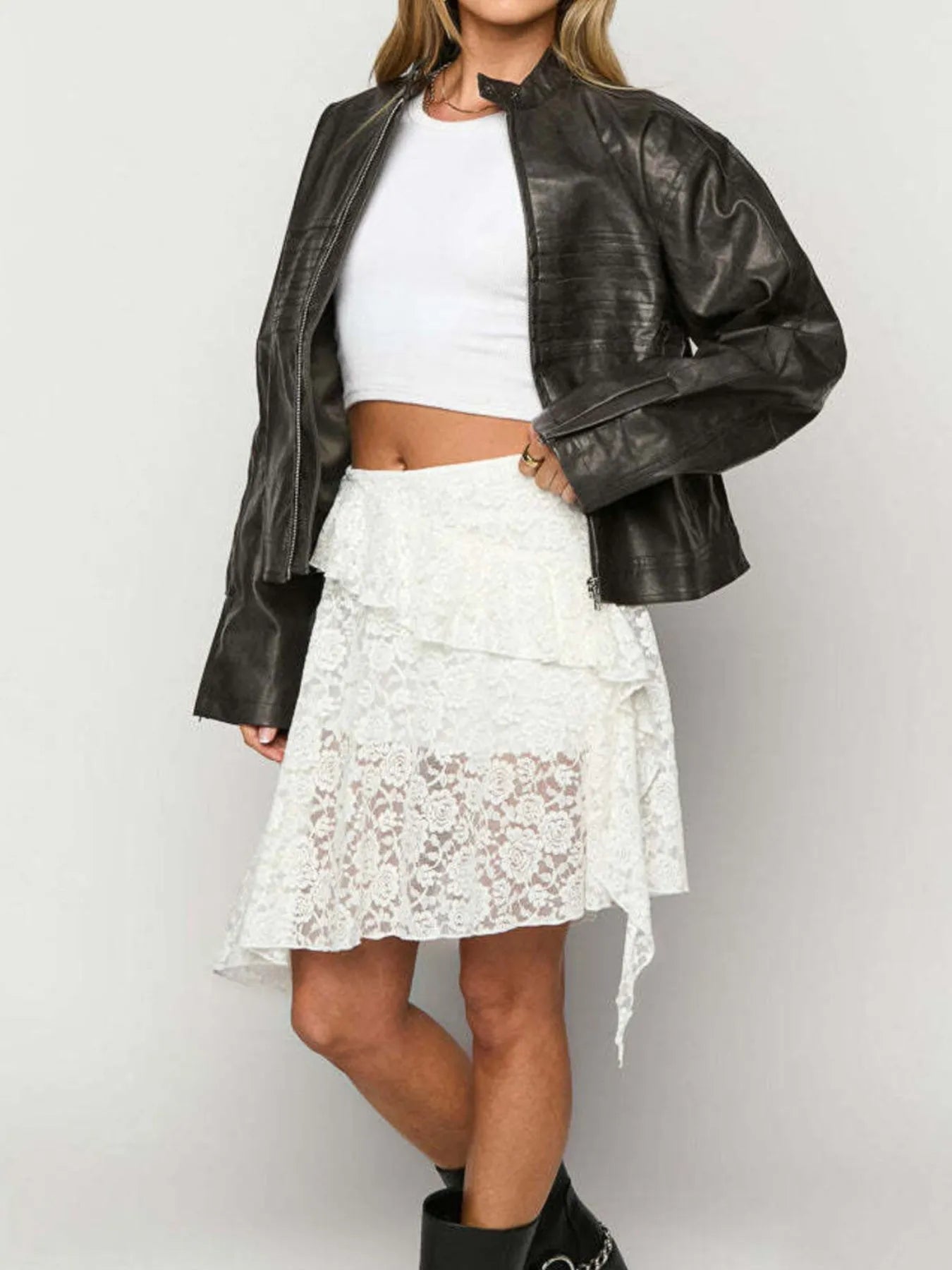 Lace Asymmetrical Mini Skirt OutfitFlow
