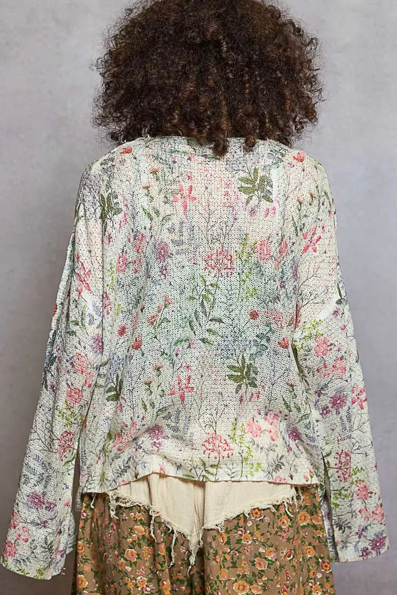 POL Open Front Floral Cardigan with Center Open Fringe OutfitFlow