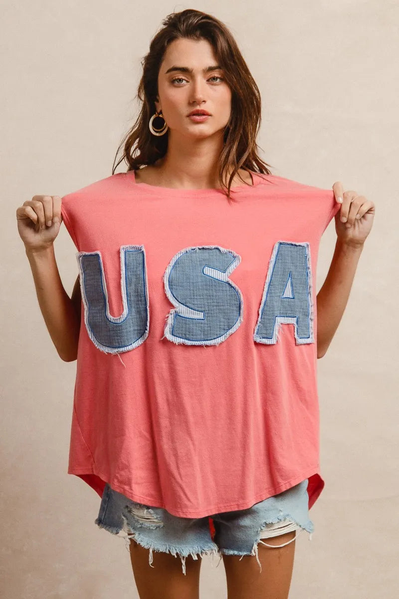 BiBi Washed Jersey With Usa Patched Raw Cut Edge Detail OutfitFlow