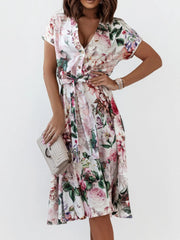 Floral Short Sleeve Midi Dress OutfitFlow
