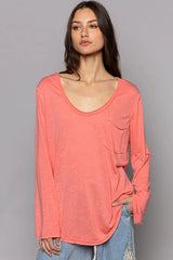 POL Chest Pocket Long Sleeve T-Shirt Strawberry OutfitFlow