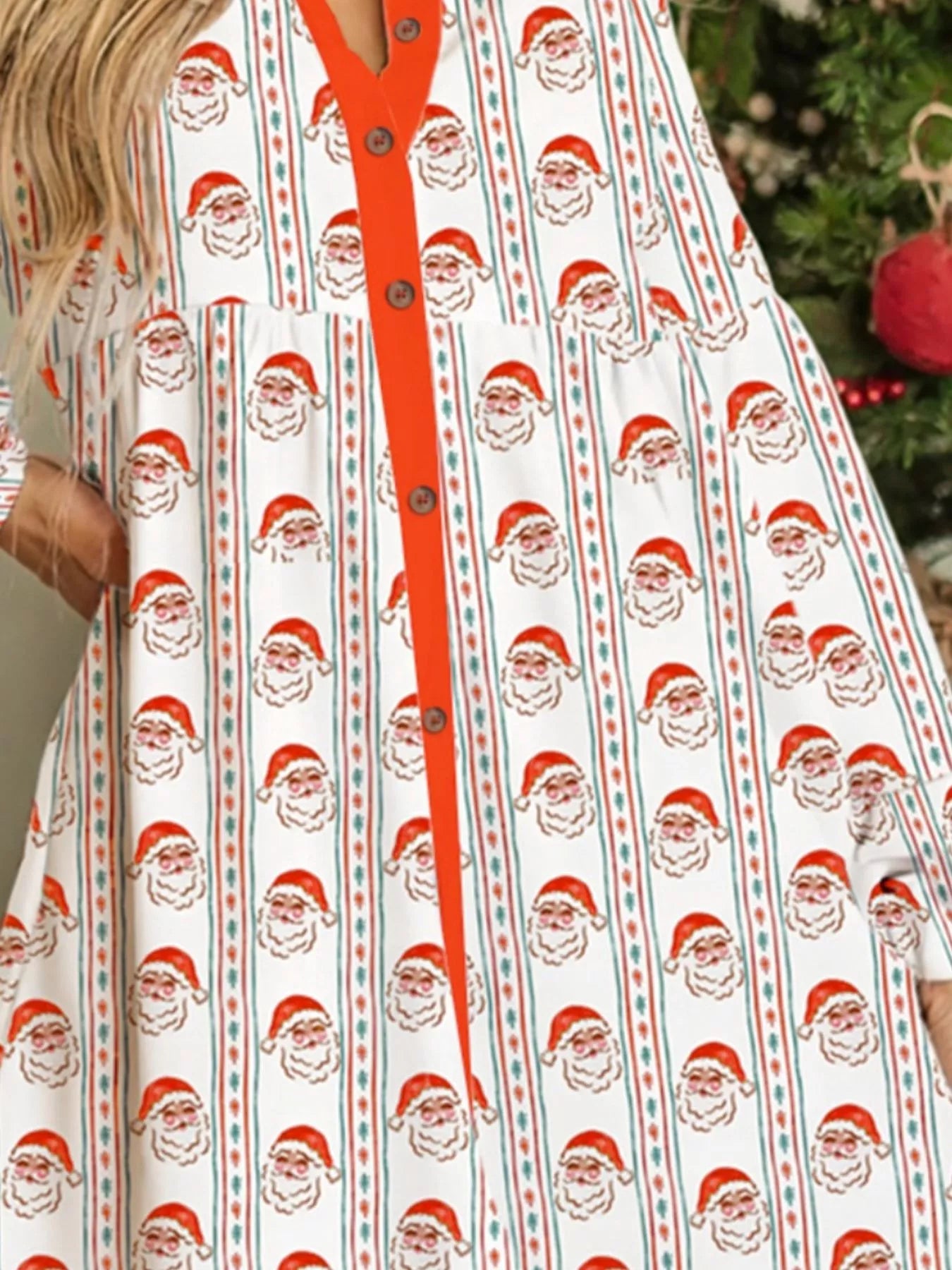 Christmas Santa Print Button Front Mini Dress Trendsi